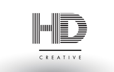 HD H D Black and White Lines Letter Logo Design.