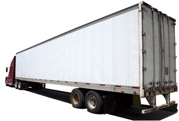 Rear and side view of isolated semi truck.