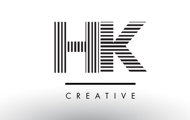 HK H K Black and White Lines Letter Logo Design.