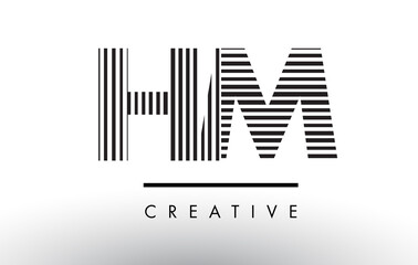 HM H M Black and White Lines Letter Logo Design.