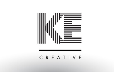 KE K E Black and White Lines Letter Logo Design.
