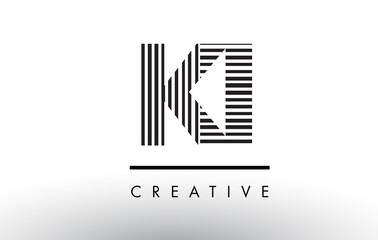 KI K I Black and White Lines Letter Logo Design.