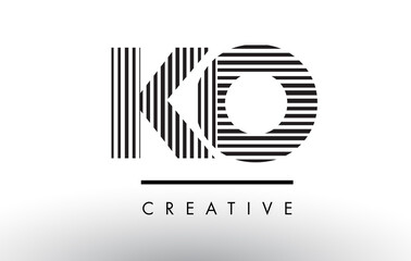 KO K O Black and White Lines Letter Logo Design.