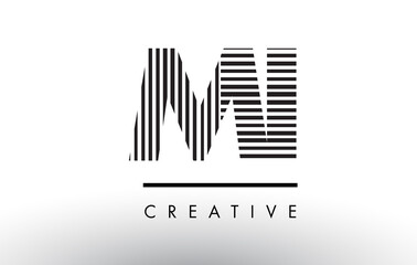MI M I Black and White Lines Letter Logo Design.