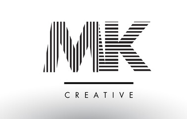MK M K Black and White Lines Letter Logo Design.