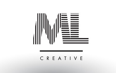 ML M L Black and White Lines Letter Logo Design.