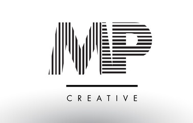 MP M P Black and White Lines Letter Logo Design.
