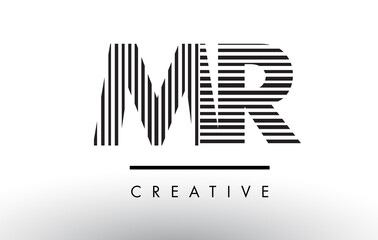 MR M R Black and White Lines Letter Logo Design.