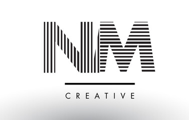NM N M Black and White Lines Letter Logo Design.