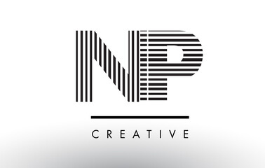 NP N P Black and White Lines Letter Logo Design.