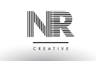 NR N R Black and White Lines Letter Logo Design.