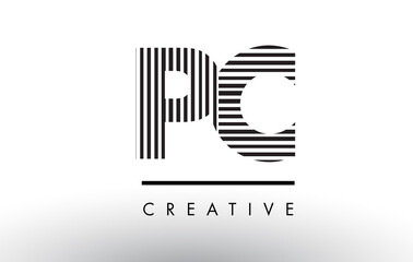 PC P C Black and White Lines Letter Logo Design.