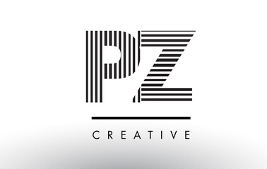 PZ P Z Black and White Lines Letter Logo Design.