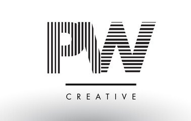 PW P W Black and White Lines Letter Logo Design.
