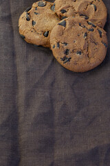 Chocolate chip cookies on dark background