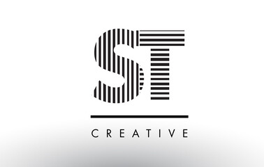 ST S T Black and White Lines Letter Logo Design.