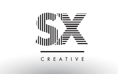 SX S X Black and White Lines Letter Logo Design.