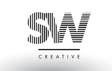 SW S W Black and White Lines Letter Logo Design.
