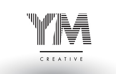 YM Y M Black and White Lines Letter Logo Design.