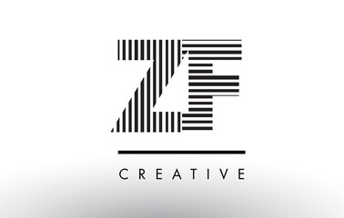 ZF Z F Black and White Lines Letter Logo Design.