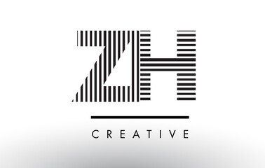 ZH Z H Black and White Lines Letter Logo Design.