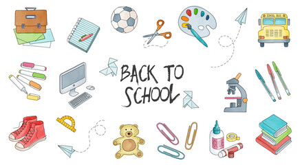 Back to school. Set of vector illustrations about school and education
