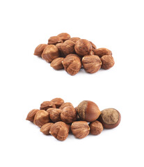Pile of hazelnuts isolated