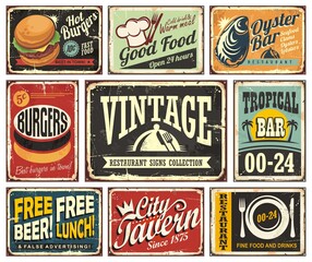 Vintage restaurant and cafe bar signs collection - obrazy, fototapety, plakaty