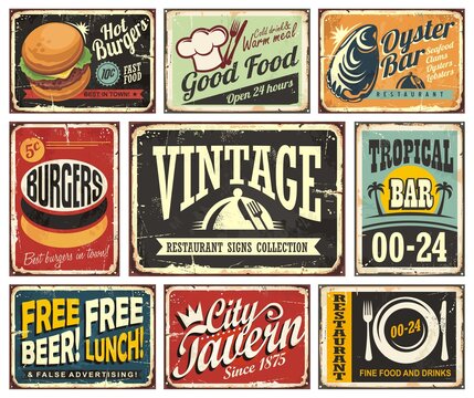 Vintage restaurant and cafe bar signs collection