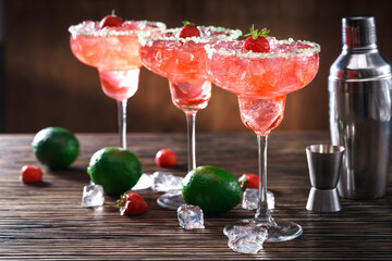 Three glasses of freshly made Margarita cocktai