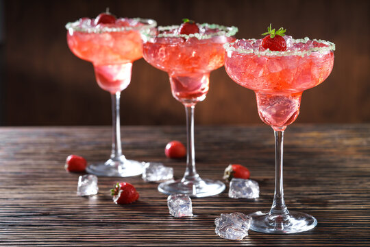 Three glasses of freshly made Margarita cocktai