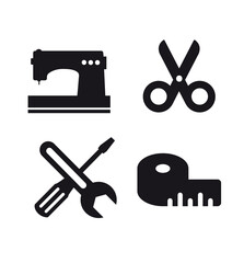 Set craft logo business idea. Tool of design handmade needlecraft element and fashion handicraft symbol