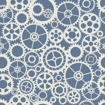 Seamless wheel gear machine pattern industry concept illustration. Mechanism clock texture art silhouette business shape