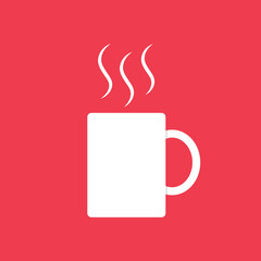 Flat icon blank mug isolated on red background. Vector illustration.