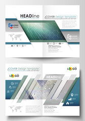 Business templates for bi fold brochure, magazine, flyer, booklet. Cover design template, vector layout, A4 size. Chemistry pattern, hexagonal molecule structure. Medicine, science, technology concept