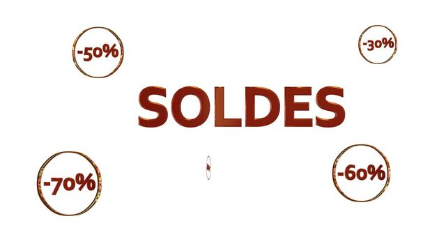 Logo Soldes Rouge avec r&eacute;ductions dans des cercles dor&eacute;s