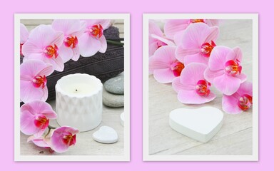 composition zen,orchidée rose et galets et coeur