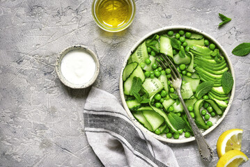 Green vegetable salad.Top view with copy space.