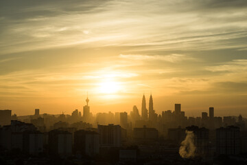 View of downtown Kuala Lumpur during majestic sunset