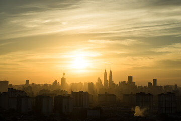 View of downtown Kuala Lumpur during majestic sunset