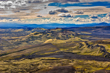 aerial view to crater of old volcano in Iceland