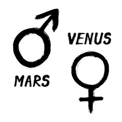 Mars and Venus - grunge signs with text
