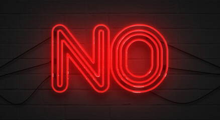 flickering blinking red neon sign on brick wall background, no negation symbol
