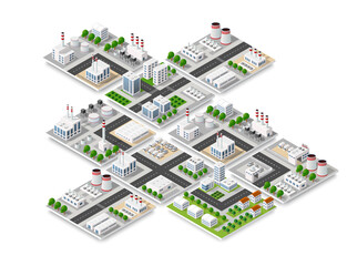 City isometric concept of urban infrastructure business. Vector building illustration of skyscraper and collection of urban elements architecture, home, construction, block and park