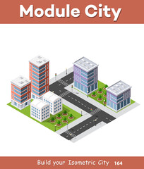 City isometric of urban infrastructure business. Vector building illustration of skyscraper and collection of urban elements architecture, home, construction, block and park