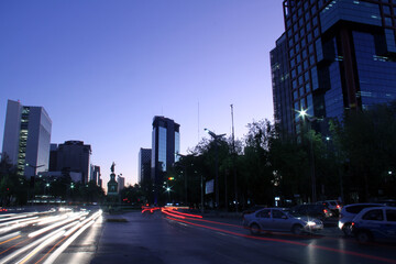 Mexico City, Paseo de la Reforma at dawn, Cuauhtémoc monument