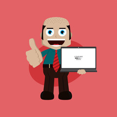 businessman manager at work holding laptop cartoon vector art