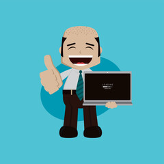 businessman manager at work holding laptop cartoon vector art