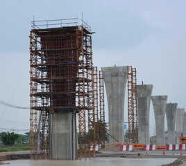 Construction of many piers to build large bridges and long distances.