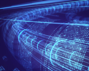 3D illustration, abstract background, technology concept. Binary tubes and connections.